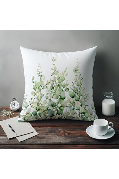 Else Dekor 43x43cm Πράσινο Ευκάλυπτο Μοτίβο Ψηφιακό Εκτυπωμένο Κάλυμμα Μαξιλαριού Ριχτάρι - Διακοσμητικό Διπλής Όψης