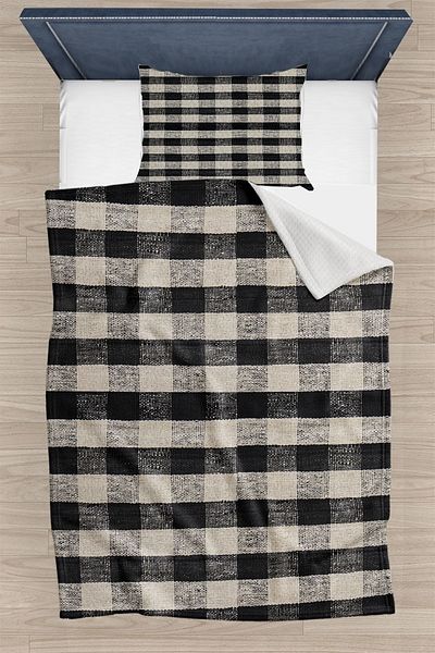 3D ELSE HALI Gray Black Plaid Patterned Bedspread Single Pique Set