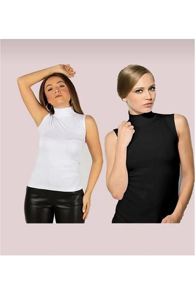 Yakalaa Half Turtleneck Lycra Flexible Women's Bodysuit - Zero Sleeve, 2 Pack (2 Pieces)