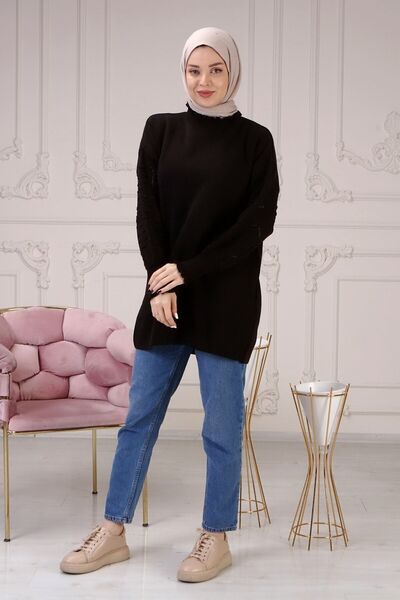 ilmek Γυναικείο πλεκτό πουλόβερ με μαύρη λαβή με σχέδιο