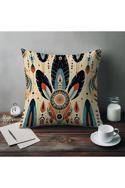 Else Dekor Husă de pernă decorativă pe două fețe, cu model cu pene colorate, imprimată digitală 43x43cm