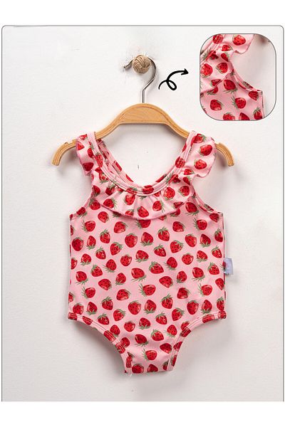 BUUFUU Girl's Swimsuit - PATTERNED, PRINTED and FRONT RIFFLE