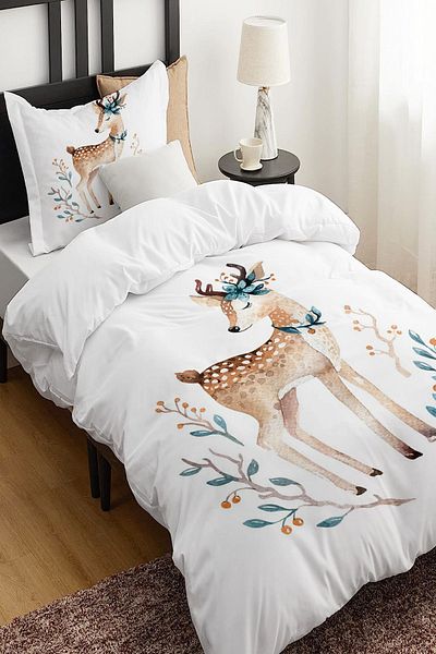 3D ELSE HALI Gazelle Animal Patterned Single Children's Duvet Cover Set Without Sheets