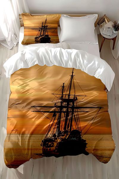 3D ELSE HALI Cotton Satin Children and Single Ship Patterned Duvet Cover Set