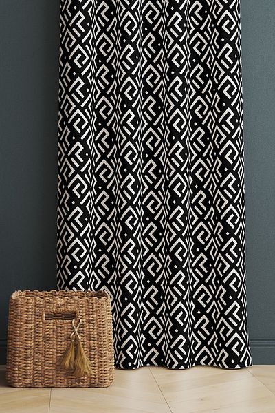 3D ELSE HALI Black and White Lock Patterned Digital Printed Living Room Kitchen Single Wing Background Curtain
