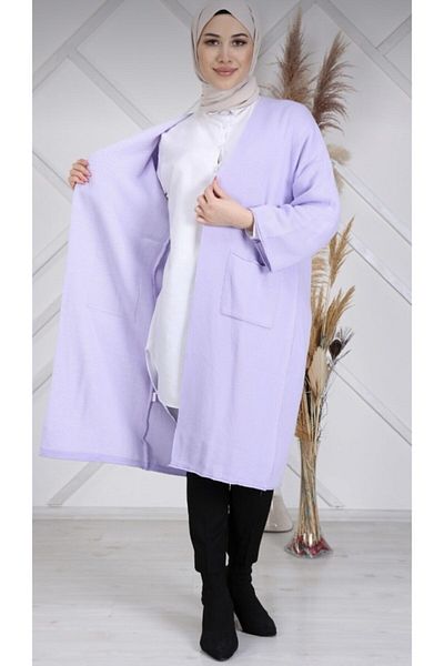 ilmek Women's Lilac Winter Kimono Sleeve Pocket V-Neck Cardigan 4100