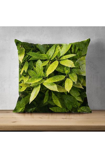 Else Dekor Green Tropical Ivy Leaves Patterned Digital Printed Throw Pillow Cover