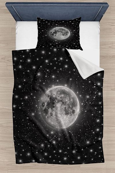 3D ELSE HALI Else Black Gray Space Galaxy Stars Patterned Bedspread Single Pique Set
