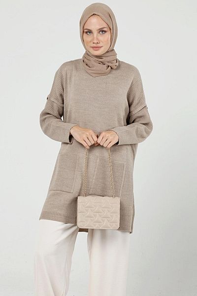 ilmek Women's Double Pocket Hijab Long Hijab Knitwear Tunik 4305