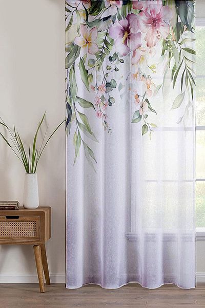 3D ELSE HALI Perdea Decorativa Sufragerie Bucatarie Tulle Model Imprimat Flori Colorate 140x260cm