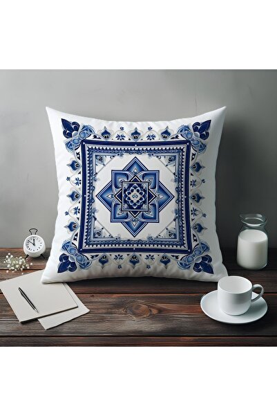 Else Dekor Blue White Floral Patterned Digital Printed Decorative Double-Sided Throw Pillow Case 43x43cm