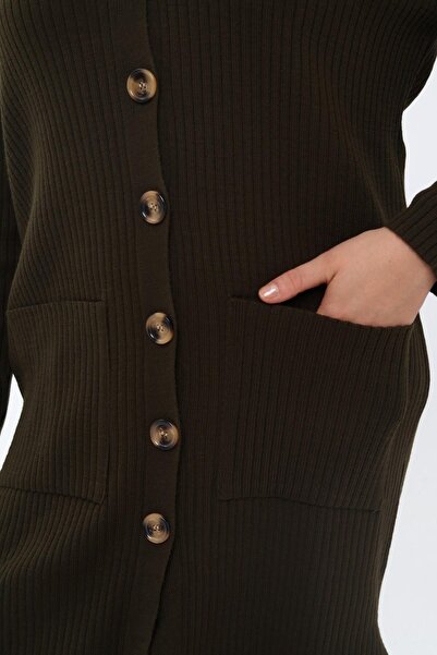 ilmek Γυναικεία Ζακέτα με διπλή τσέπη με κουμπιά μακριά χειμωνιάτικη ισλαμική ζακέτα N4277