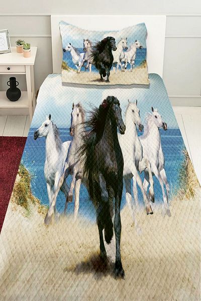 3D ELSE HALI Patterned Printed Decorative Bedspread - Single Pillowed Pique Set