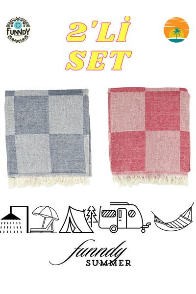 FUNNDY Checkerboard Patterned 2-Piece Summer Loincloth Set - Beach Towel 70x155 Cm