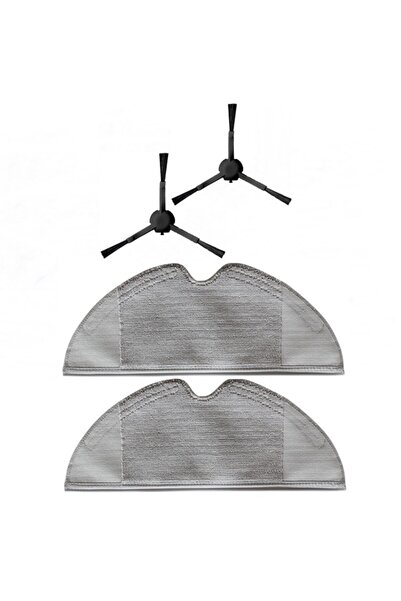 ibrush Dreame D9 Max - Συσκευασία με 2 μαύρα υφάσματα από ίνες και πλαϊνή βούρτσα, συμβατό