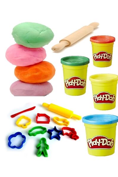 Genel Markalar Play Doh (orginal) 4 Renk Oyun Hamuru +kalıp +ağaç Merdane