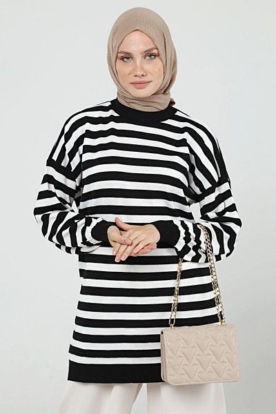 ilmek Women's Winter Striped Long Hijab Knitwear Tunik 4374