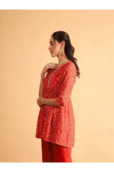 Sassafras By Styli Embroidered Bandhej Wrap Peplum Top