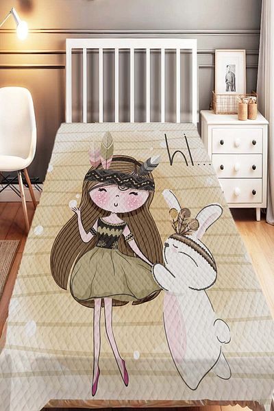 3D ELSE HALI Girl Patterned Rabbit Single Child Pique Set
