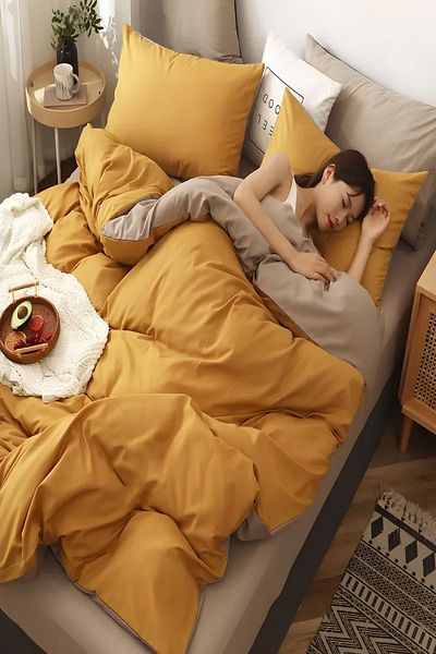 3D ELSE HALI Yellow Milk Brown - Double Sided Cotton Satin Duvet Cover Set