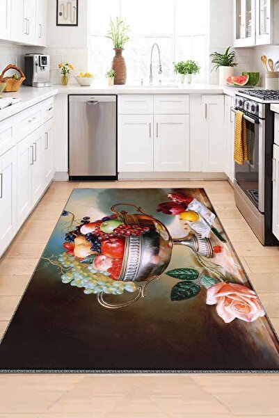 3D ELSE HALI Dekoratif Desenli Yıkanabilir Kaymaz Taban Mutfak Halısı Ds-33