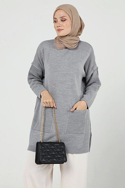 ilmek Γυναικείο Πλεκτό Hijab Μακρύ Hijab με διπλή τσέπη 4305
