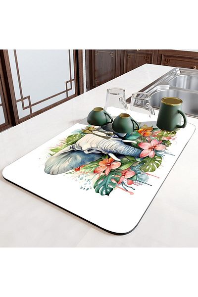 3D ELSE HALI DSN-7 Model Dish Drying Mat - Non-Slip Water Absorbent Countertop Drying Cloth