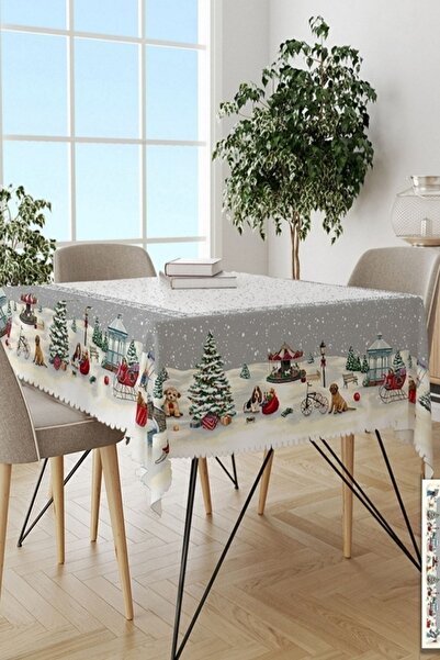 3D ELSE HALI Else Yılbaşı Konsepti Dekoratif Leke Tutmaz Masa Örtüsü Ps48
