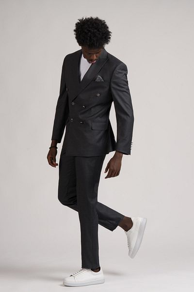 ADİMO Adimo Slimfit Thin Striped Pointed Collar Double Breasted Suit - Double Slit
