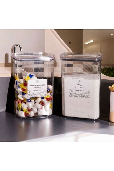 Pembelia Life 2 Pieces Powder and Tablet Detergent Storage Set - Labeled and Plastic Container