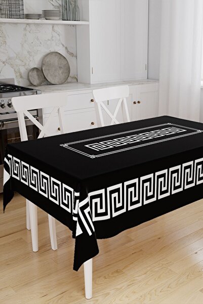 3D ELSE HALI Siyah Beyaz Kilit Desen Baskılı Dertsiz Leke Tutmaz Masa Örtüsü ...