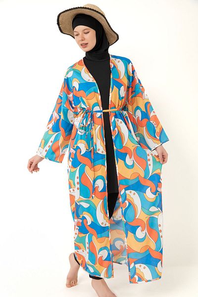 medipek Hijab Badeanzug - Gemusterter Pareo Kimono Kaftan