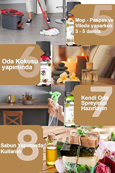 IDOR COSMETICS 10'lu Esansiyel Uçucu Yağ Seti Buhurdanlık Yağı Difüzör Esansı Hobi Esans Ortam Kokusu