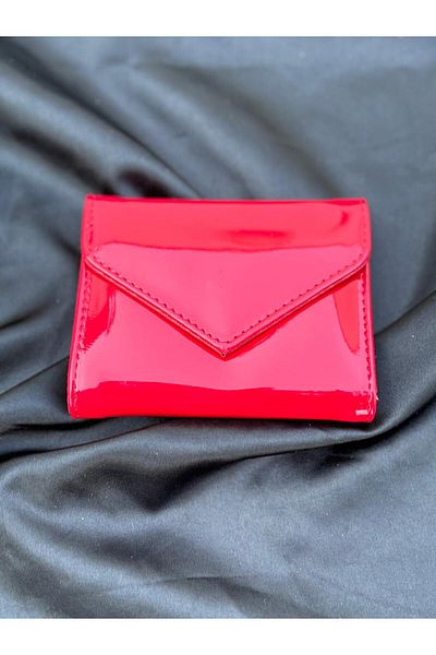 By EDUU Patent Leather Red Wallet with Money Compartment