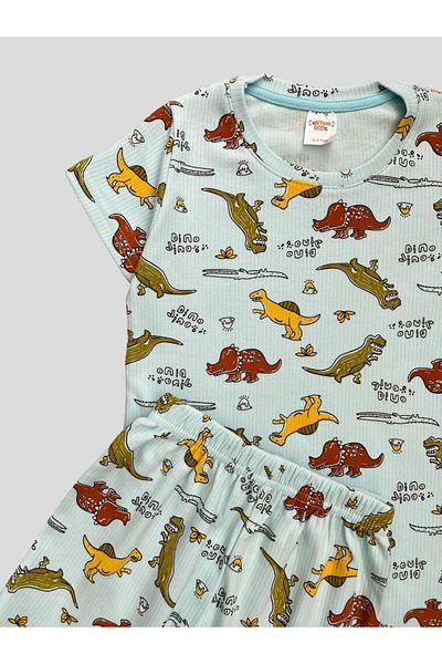 elmas kids Set de pijamale de vară pentru băiat, din bumbac, cu nervuri, cu model de dinozaur albastru, cu mâneci scurte