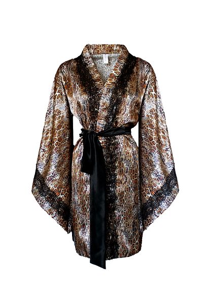 Mita Concept Leopard Patterned Lace Bat Wing Sleeve Kimono