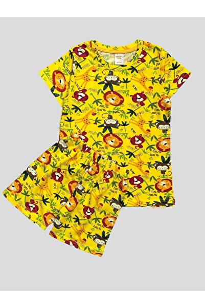 elmas kids Σετ πιτζάμες για αγόρια από 100% βαμβακερό σαφάρι με κίτρινο κοντο...