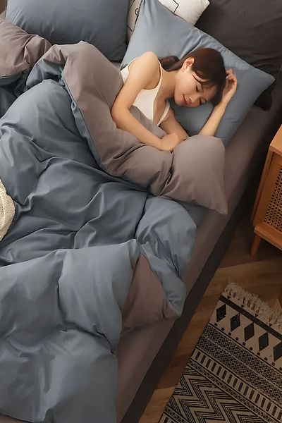 3D ELSE HALI Blue Gray Solid Color Double Sided Cotton Satin Single Duvet Cover Set