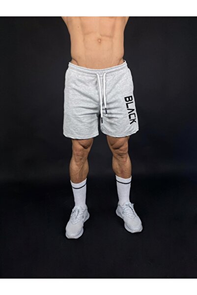 Black İstanbul Gri Erkek Black Baskılı Regular Fit Cepli Şort