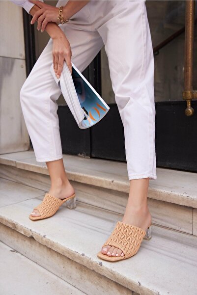 FOLLİNİ Γυναικείες παντόφλες με τακούνι από γνήσιο δέρμα σε σκούρο χρώμα