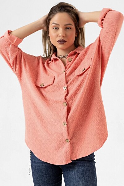 bb butik basic سترة قميص مبطنة كبيرة الحجم من قماش الجاكار