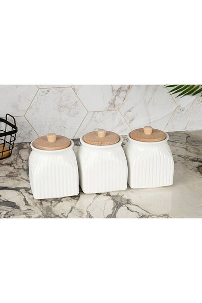 Kitchen Pembelia 500 ml Porcelain Storage Container Set of 3 - Spice, Salt and Sugar Coffee