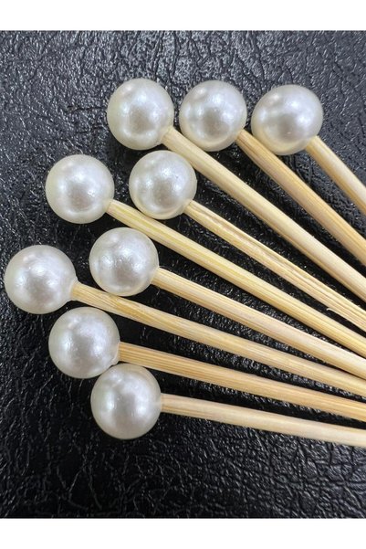 NUNUKİ Pearl Beaded Pearl Cocktail Presentation Toothpick New Year Engagement Wedding 25Pcs 7cm Concept Party Ornament 0025