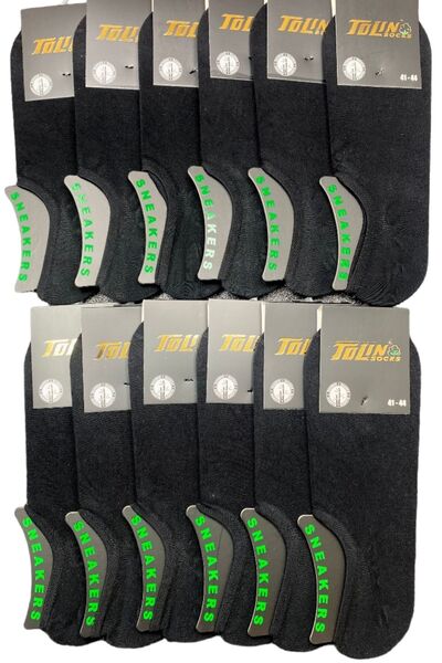 TOLIN Men's Set of 12 Black Bamboo Sneakers Socks 10600
