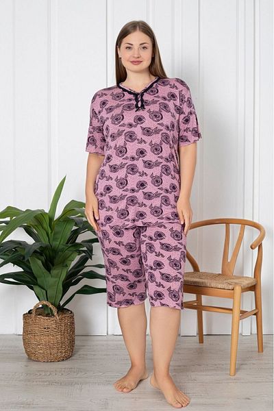 Farya Home X-Dreamy Viscose Capri Pajamas Set - Plus Size, Floral Buttoned Collar