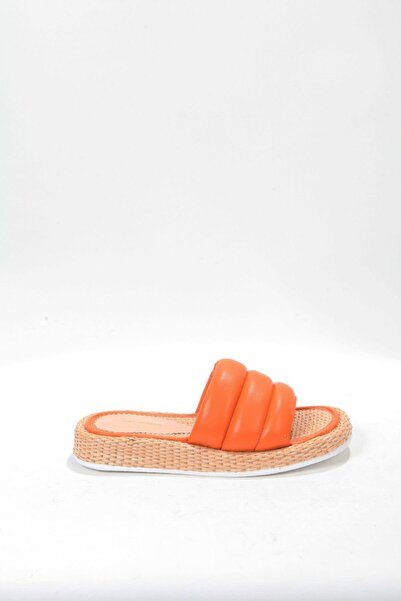 Elisse Shoes Women's Orange Straw Detailed Slippers