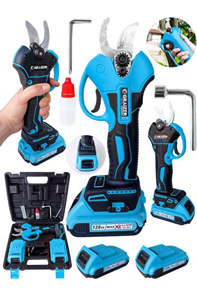 Graizer Alman 128 Vf 10 Ah Çift Akülü Çelik Şanzuman Göstergeli Şarjlı Dal Ağaç Kesme Bağ Budama Makası