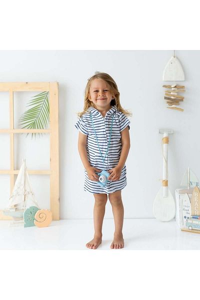 Mama Yoyo Baby&Kids White Striped Short Sleeve Beach Bathrobe - Outlet
