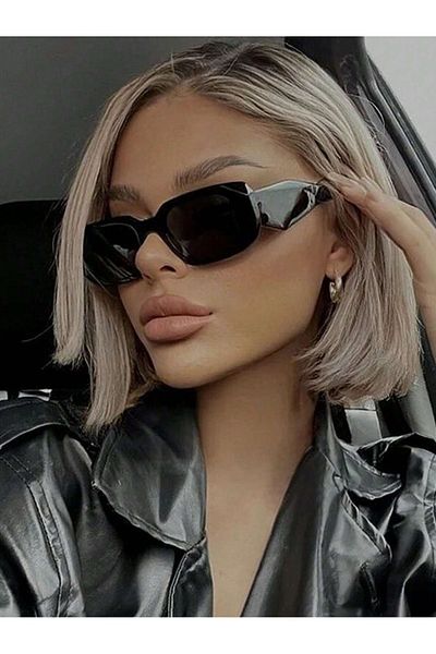Polo55 Black Retro Rectangular Model Diamond Cut Shank Sunglasses