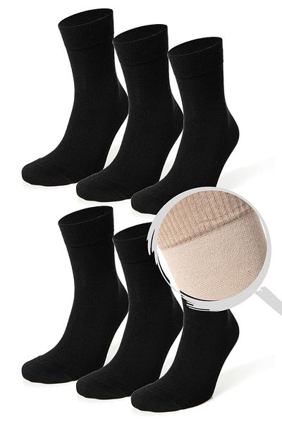 TOLIN Men's 6-Piece Black Bamboo Diabetic Non-Tightening Elastic Breathable Socks Set 14408